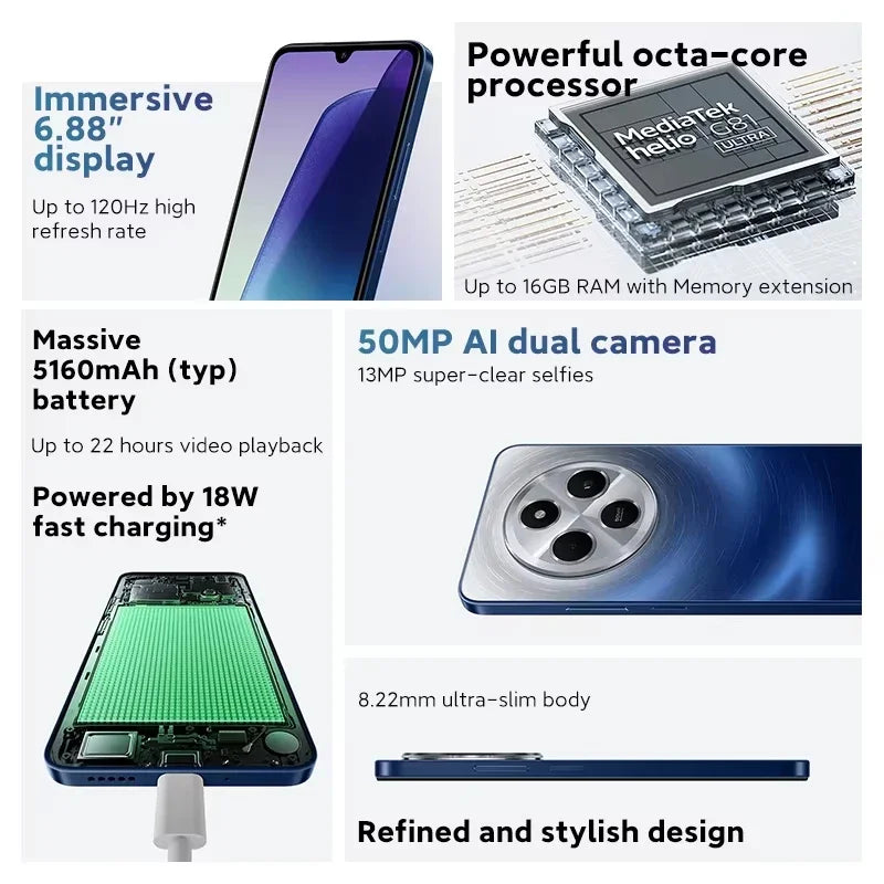 Global Version Xiaomi Redmi 14C Helio G81-Ultra 50MP AI